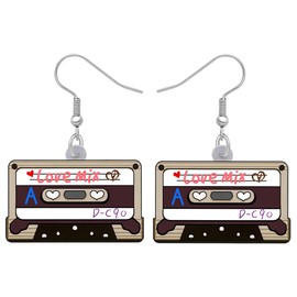 HUAGEO Acrylic Vintage Cassette Tape Earrings 80s 90s Retro Music Instrument Dangle Novelty Jewelry For Women Charms Gifts (White)