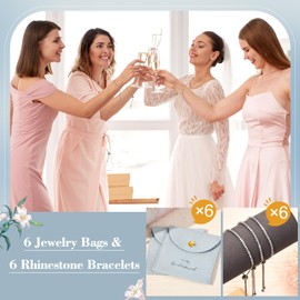 CEELGON 12 Pcs Jewelry Pouch Bridesmaid Gifts Set of 6 Microfiber Small Jewelry Bags & Bridesmaid Rhinestone Bracelet Jewelry Packaging Bridesmaid Proposal Gift (Light Dusty Blue Silver)