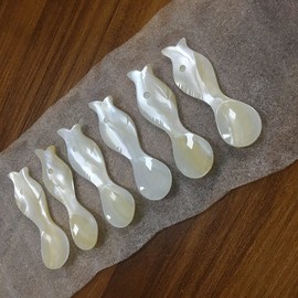 DUEBEL Sturgeon Shape Caviar Spoon, 8 cm x 2.5 cm Mother of Pearl Egg Spoon, Set of 6