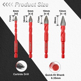 High Hardness Skewed Head Eccentric Drill Bit - FOCSTOL Eccentric Concrete Drill Bits Set with Quick Change Hex Shank for Wood Plastic Ceramic Tile 10pcs (6mm*4+8mm*2+10mm*2+12mm*2)