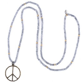 KELITCH Classic Peace Sign Necklace Love Hippie Pendant Frosted Crystal Beaded Necklace