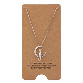 Sterling Silver Necklace, Silver Necklace for Women 17inch (Cat Charm Silver Color)