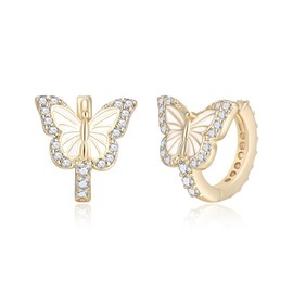 EVER FAITH Butterfly Earrings for Girls, Hypoallergenic Colorful Cubic Zirconia Cute Animal Huggie Girls Small Hoop Earrings, Cubic Zirconia Zirconia Enamel