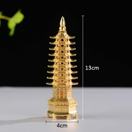 BRABUD 5.1'' Alloy Fengshui 9 Level Pagoda Wenchang Tower Statue Protection Business Rises Desk Decor Collectible Golden Color ZD111