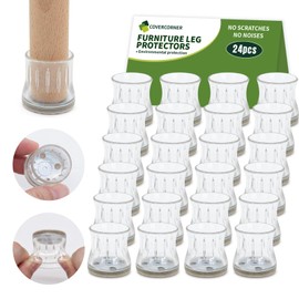 COVERCORNER 24PCS Chair Leg Floor Protectors, Chair Leg Protectors for Hardwood Floors, Furniture Pads for Hardwood Floors, Chair Socks Universal L Clear Fit 0.75"-0.94"