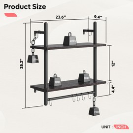 Bestier Floating Shelves Kitchen Shelves Wall Mounted 24" 2 Tier Ladder Shelves with Tower Bar, Wall Decor for Bathroom, Bedroom, Living Room, Coffee bar & Balcony - Charcoal Black