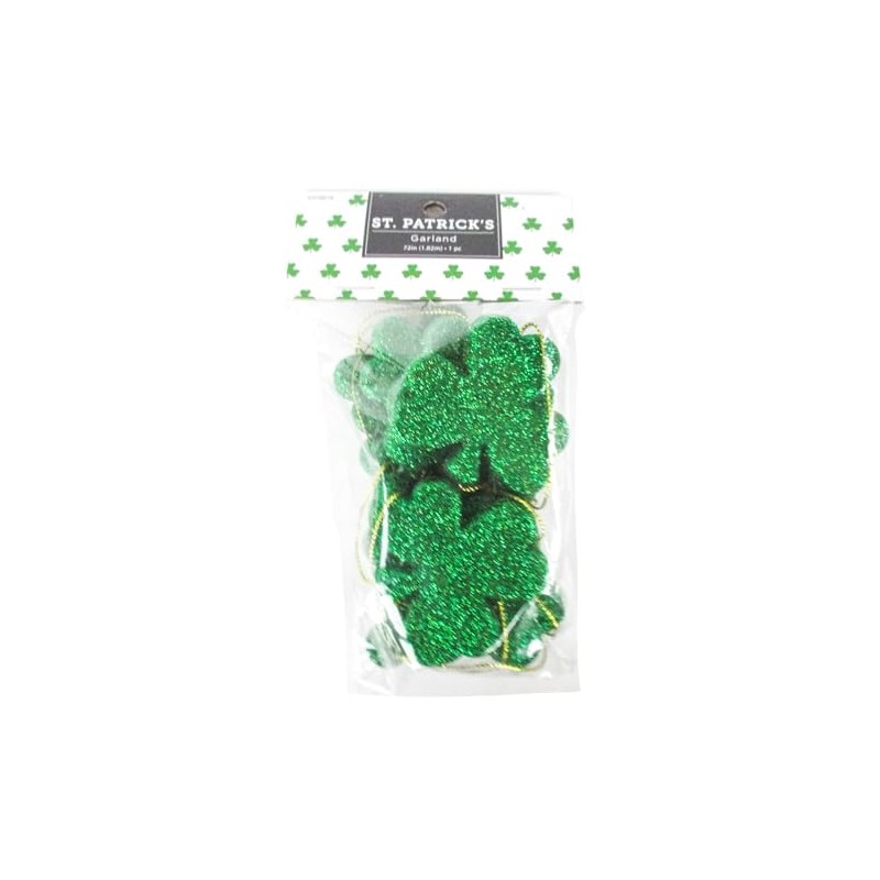 St. Patrick's Day Glitter Shamrock Garland - 6 Feet Long,