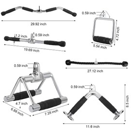 Junkin 19 Pieces LAT Pull Down Bars Cable Machine Attachments for Home Gym Triceps Rope Pull Down Equipment Weight Machine Accessories for Fitness Workout Strength Training