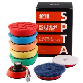 SPTA Mini Polierschwamm, 9tlg 80mm Hex-Logic Polierschwämme mit Polierfell und Polierteller Polierpad M14 Adapter Bohren für exzentrische Poliermaschine schleifmaschine -FLPS3MIX