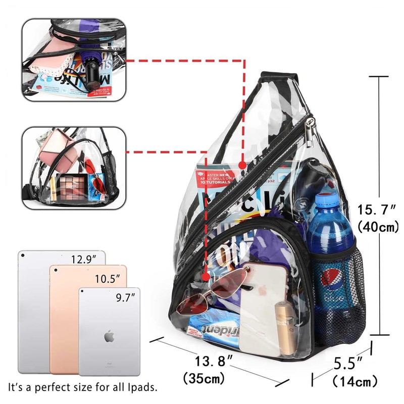 AIMALL Clear PVC Crossbody Backpack, Waterproof Adjustable Shoulder Strap Bag,