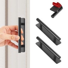KIKISML 2PCS Self-Stick Instant Cabinet Drawer Door Handles, Aluminum Alloy Adhesive No Drilling Door Pull Handle for Drawer Closet Sliding Door Kitchen Cabinet- Black