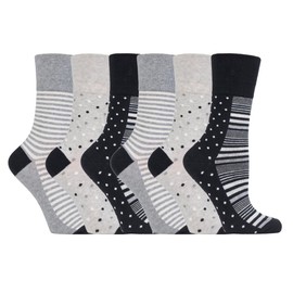 Gentle Grip - 6 Pack Womens Non Elastic Loose Top Patterned Cotton Rich Socks (4-8 uk, GG135)