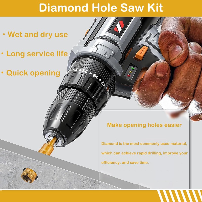 MORESUPERHARD Diamond Core Drill Bits Set 12Pcs,Vacuum Brazed Diamond Hole