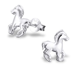 Tiwoca® Genuine 925 Silver Horse Stud Earrings - Nickel Free - Supplied in High Quality Tiwoca Jewellery Box and Free Polishing Cloth, Silver