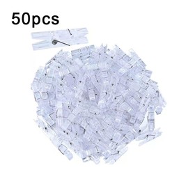 50pcs Clear Small Clips, Transparent Plastic Clear Clips Binder Photo Clips Hanging Spring Clips for Hanging Clothes Photos Picture(Transparent)