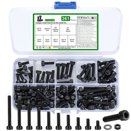 361 Pcs Hex Bolts, M3 Cylinder Screws Hex Socket Screws and Nuts and Washers Assortment Set, Metric Hexagon Head Bicycle Threaded Screws Nuts Washers