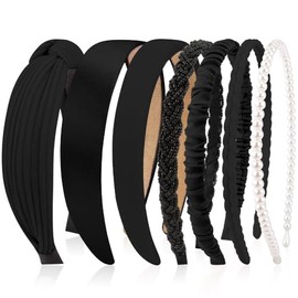 7 Pcs Diadema Negro para Mujer,Bandas de Moda para la Cabeza para Mujer,Elegante Diadema Antideslizante,Accesorio para el Cabello Lindo y Divertido,Se