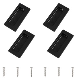 MOROBOR 4PCS Rectangular Concealed Recessed Pulls Handles, Finger Insert Sliding Door Handle with Screws, Stainless Steel Hidden Flush Pulls for Wardrobe Drawer (Matte Black/86mm)