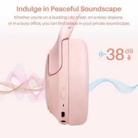 TOZO HT2 Wireless Over Ear Bluetooth Headphones ANC Hi-Res Audio Deep Bass - Fresh Pink