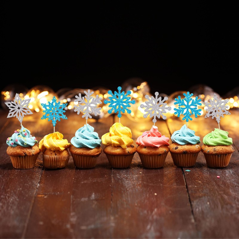 24 piezas de decoración de copos de nieve con purpurina