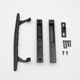 Flush Mount Non-Keyed Sliding Glass Patio Door Lock Handle Set Fits 1" to 1-1/8" Thick Doors 6-5/8" H.C. Night Lock, Hook Latch, Non-Handed (Brown)