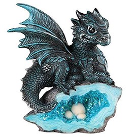George S. Chen Imports Le Elegant 71581 Blue Medieval Baby Dragon with Crystal Egg Nest Decorative Figurine
