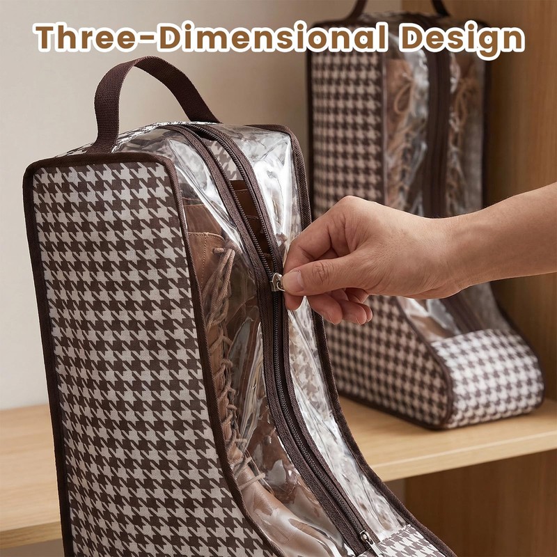 4 Pcs Boot Bags with Handles for Cowboy Boots Houndstooth