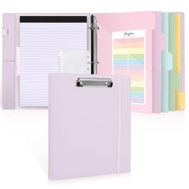 SKYDUE 3 Ring Binder with Clipboard 1 Inch, 13.2" × 10.2" PU Clipboard Binder with Notepad & 5 Dividers with 5 Pockets, Labels, Clipboard Folder Great for School Office(Fit Letter Sized Paper)
