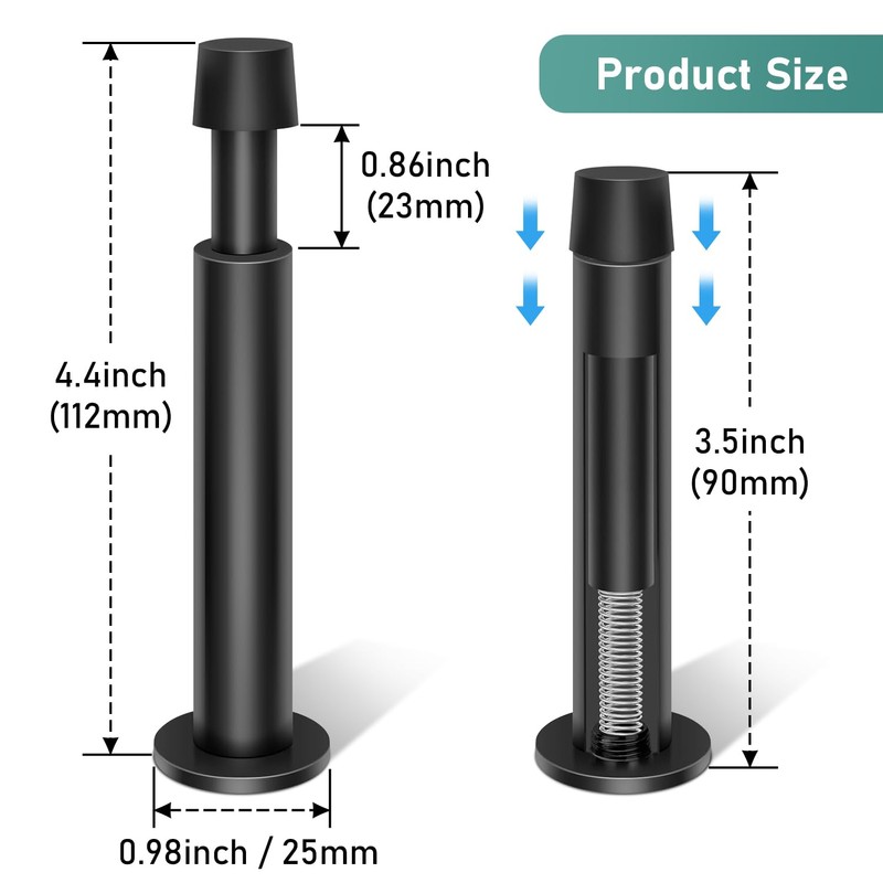 6 Pack Door Stoppers, 112mm Long Door Stop, Spring Loaded,