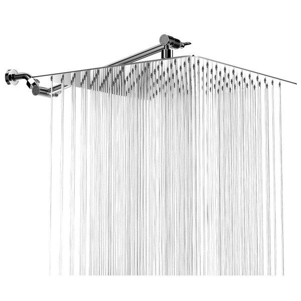 High Pressure Rainfall Shower Head - 10 Inch Bathroom Showerhead with 11 Inch Arm - Waterfall Full Body Coverage and Small Silicone Nozzles - Universal Fit Works with High and Low Water Flow Showers