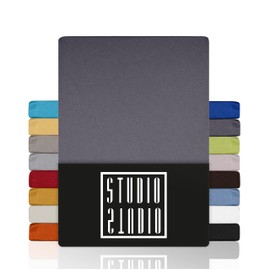 Studio Basic Fitted Sheet 180 x 200 cm, 100% Combed Cotton, Oeko-Tex 100, Brand Quality, Flat Sheet 180 x 200 cm for All Standard Mattresses up to 25 cm Height, Grey