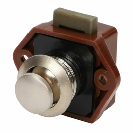 5pcs Push Button Drawer Cupboard Door Catch Lock Caravan Van Cabinet Latch Knob Tools Brown for RV Drawer Cabinet Door Thickness 15-18mm