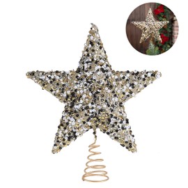 Suixing Christmas Tree Topper 10" Wire Five-Pointed Star Treetop Party Supplies Xmas Decor Home Hotel Office BlackGold