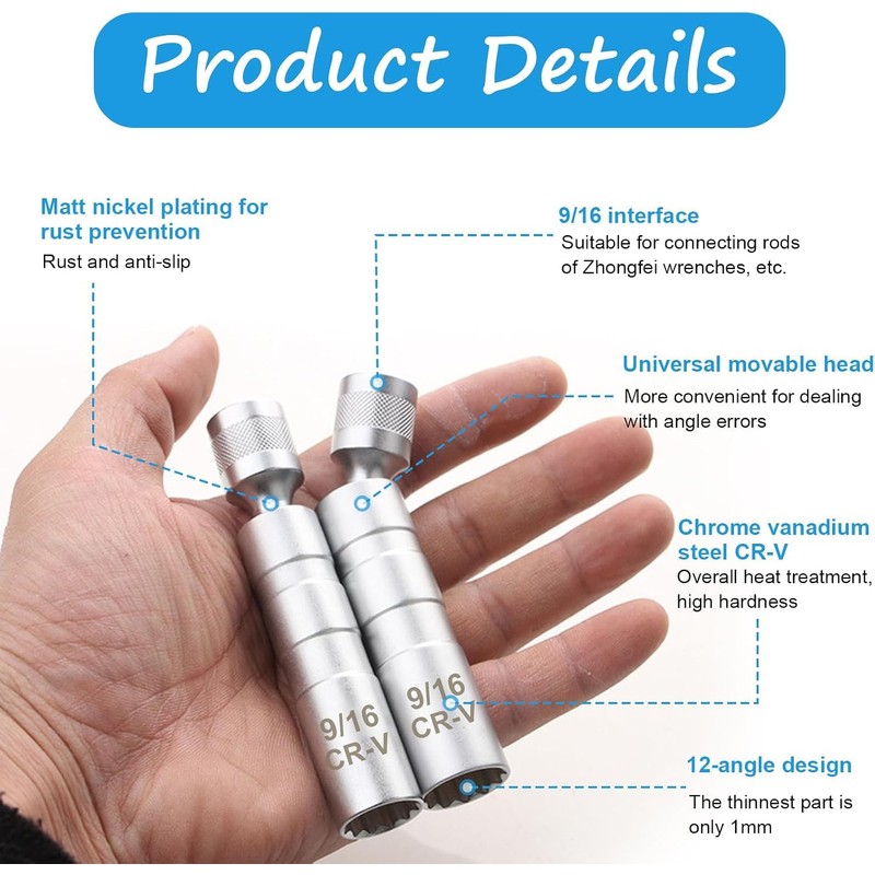 5/8" Magnetic Swivel Spark Plug Socket, Thin Wall Spark Plugs