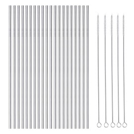 OKGD 25 Piece Set Stainless Steel Straws Ultra Long 10.5 Inch Drinking Metal Straws Reusable Drinking Straws for 20 30 OZ (20 Straight| 5 Brushes)