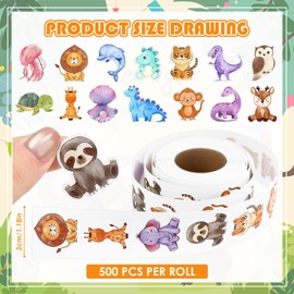 Pack of 2000 Animal Stickers for Children, 4 Type Patterns Motivational Stickers, Animal Reward Stickers, Round Decorative Stickers for Children's Birthday Party Bottle Album Party Bag Gifts Boys