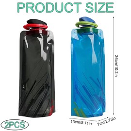 KOZOY Collapsible Water Bottles, 2pcs Foldable Reusable Leakproof 700ml, Portable Large Capacity Water Bag With Clip for Hiking Camping Running Cycling Sports Outdoor Adventures