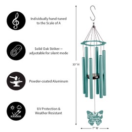 Evergreen Hand Tuned Memorial Wind Chime for Outside | in Memory of a Life| Scale of A | Deep Tone | Powder-Coated Metal | Blue | 30-Inches Tall | Sympathy Gift for Home Garden Decoration