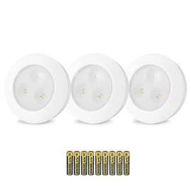 LUXSWAY LED Puck Light, Ultra-Thin Touch Lights, Battery Operated Tap Lights, Stick on Lights, Under Cabinet Lighting, Ideal for Kitchen Closets and Garage (Included 9 AAA Batteries, 3-Pack, White)