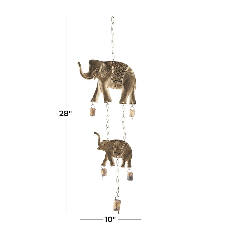 Deco 79 Metal Elephant Windchime with Bells, 10" x 2"