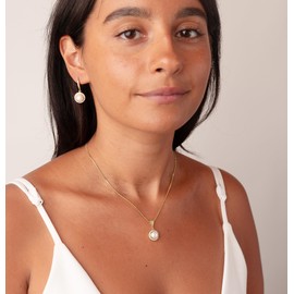 Mariell Pearl Bridal Wedding Necklace & Earrings Jewelry Set for Brides, Bridesmaids, Gold Bridal Jewelry