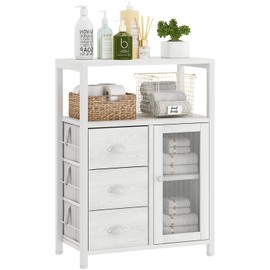 Homeiju White Storage Cabinet, Bathroom Storage Cabinet Organizer with 3 Removable Drawers and 1 Door, Industrial Floor Storage Cabinet for Kitchen, Living Room, Bathroom, Home Office