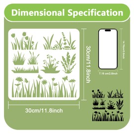 DOODLREAM 8 Stile Gras Blumenbüsche Schablone Zum Malen 30 × 30cm Wiederverwendbare Zeichenschablone Für Pflanzen DIY Handwerk Farbe Vorlage Für Wand Home Decor Holz Brennen Karte Journal Stoff