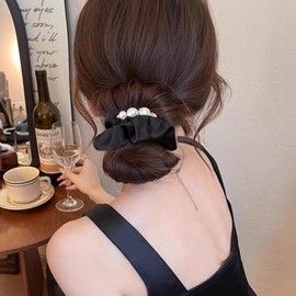 Hair Elastic Scrunchies, Satin, Pearl, Set of 2, Hair Accessories, Elegant, Simple, Adult, Korean Style, Women's, Weddings, After Parties, Graduation Ceremonies, School Entrance Ceremonies, Office