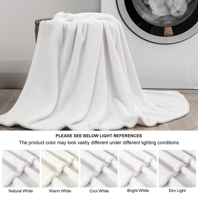 BEDELITE Fleece Blanket White Throw Blanket for Couch & Bed,