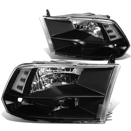 DNA Motoring HL-OH-DR09QUA-BK-CL1 Black Housing Headlights Replacement Compatible with 10-18 Ram 1500-5500, Fit Dual or Quad Headlight Models