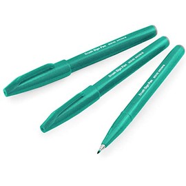 Pentel Brush Sign Pen SES15C - Brush Nib - Fibre Tip - Turquoise Green - Pack of 3