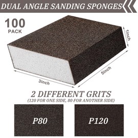 Gisafai 100 Pcs Dual Angle Sanding Sponge Bulk, 80/120 Grit Double Sided Reusable Washable Sponge Sandpaper Block for Drywall, Wood, Metal, Glass, Med/fine