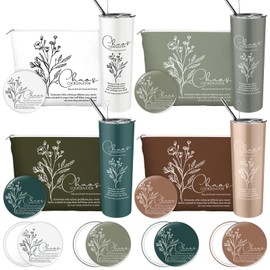 Geiserailie 4 Set Housekeeping Week Gifts Chaos Coordinator Cup Stainless Steel Tumbler Canvas Makeup Bag Pocket Mirror Thank You Gift for Employee Appreciation Coworker Staff Nurse (Colorful)