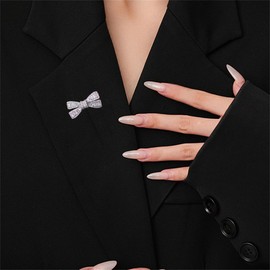 Rhinestone Tiny Bow Brooch Pin for Women Cubic Zirconia Minimalist Ribbon Knot Lapel Pins Cost Clothing Shirt Suit Safety Clip Dainty Accessory Jewelry (Silver)